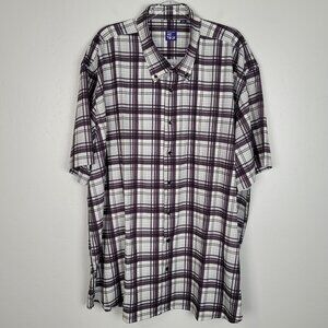 Westport Size 4XB No Tuck Short Sleeve Button Shirt Stretch Performance Plaid